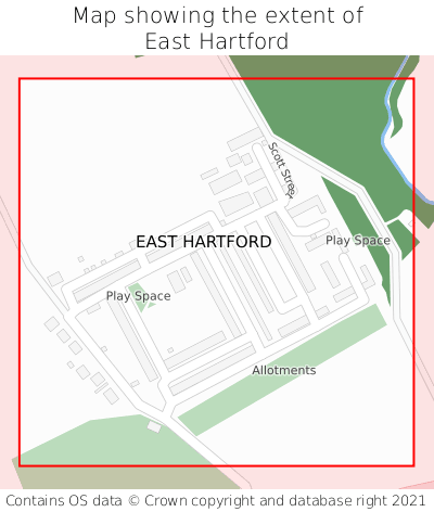 Map showing extent of East Hartford as bounding box
