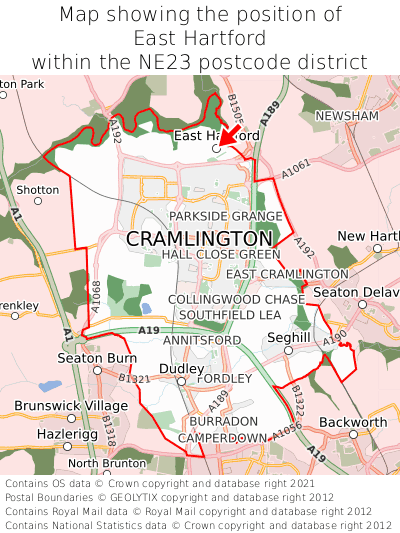 Map showing location of East Hartford within NE23