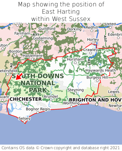 Map showing location of East Harting within West Sussex