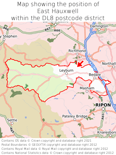 Map showing location of East Hauxwell within DL8