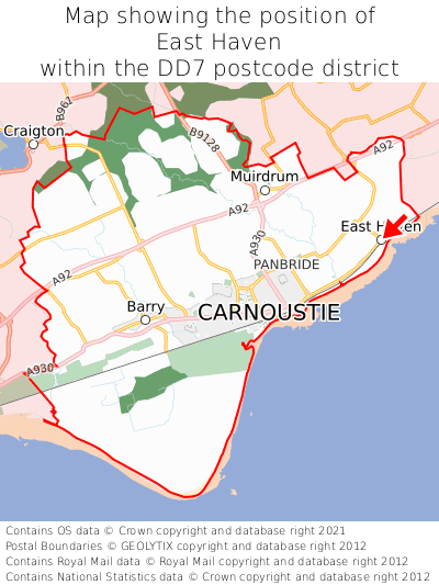 Map showing location of East Haven within DD7