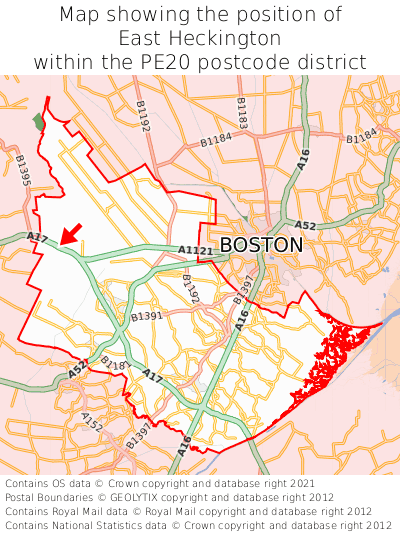 Map showing location of East Heckington within PE20