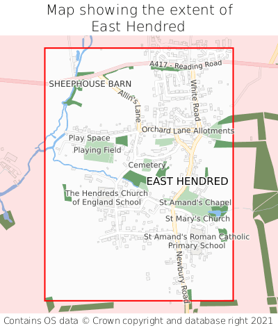 Map showing extent of East Hendred as bounding box