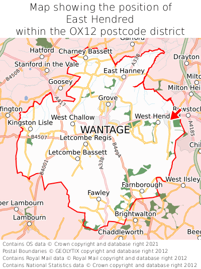 Map showing location of East Hendred within OX12