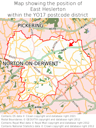 Map showing location of East Heslerton within YO17