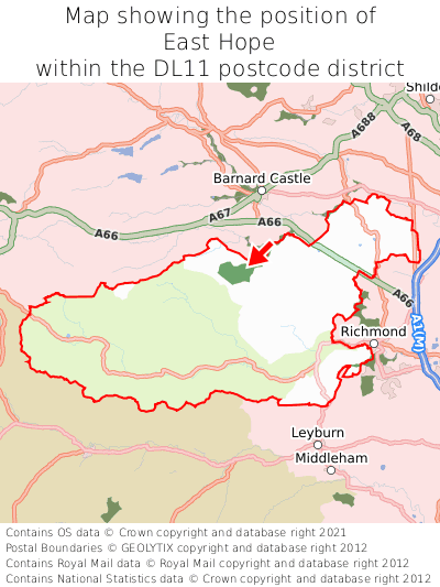 Map showing location of East Hope within DL11