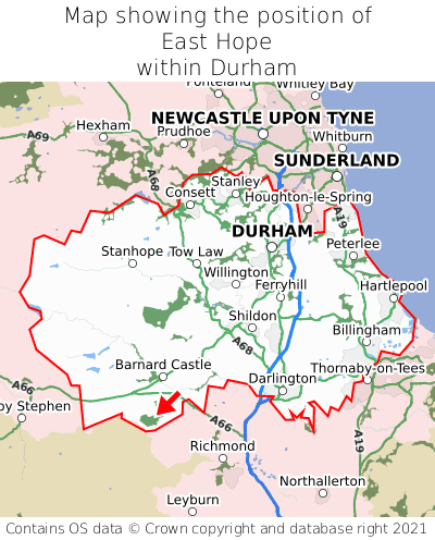 Map showing location of East Hope within Durham