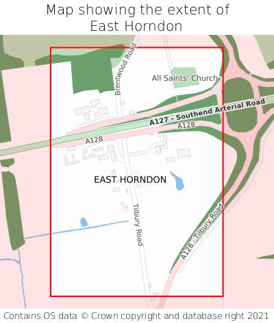 Map showing extent of East Horndon as bounding box
