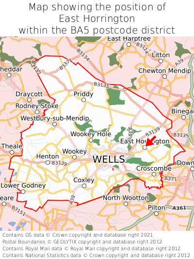 Map showing location of East Horrington within BA5