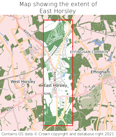 Map showing extent of East Horsley as bounding box
