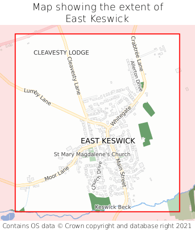 Map showing extent of East Keswick as bounding box
