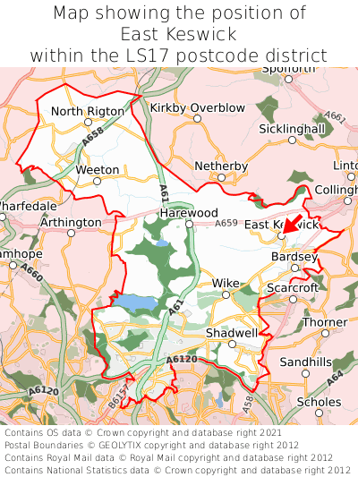 Map showing location of East Keswick within LS17