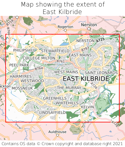 Map showing extent of East Kilbride as bounding box
