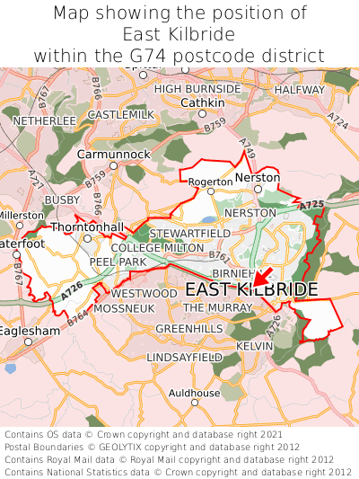 Map showing location of East Kilbride within G74
