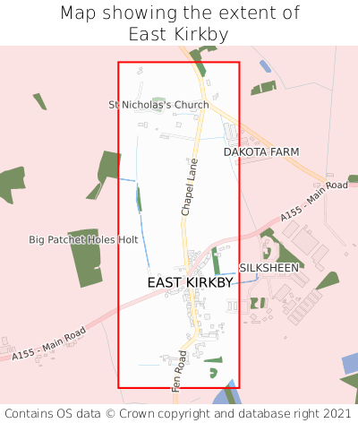 Map showing extent of East Kirkby as bounding box