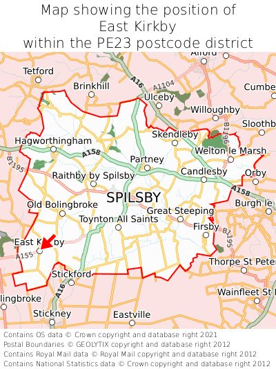 Map showing location of East Kirkby within PE23