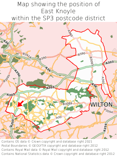 Map showing location of East Knoyle within SP3