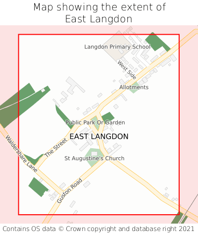 Map showing extent of East Langdon as bounding box