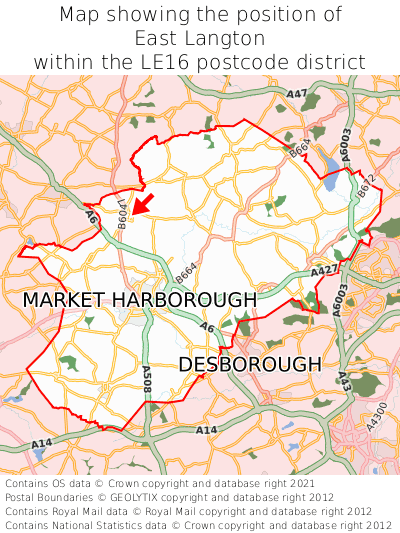 Map showing location of East Langton within LE16