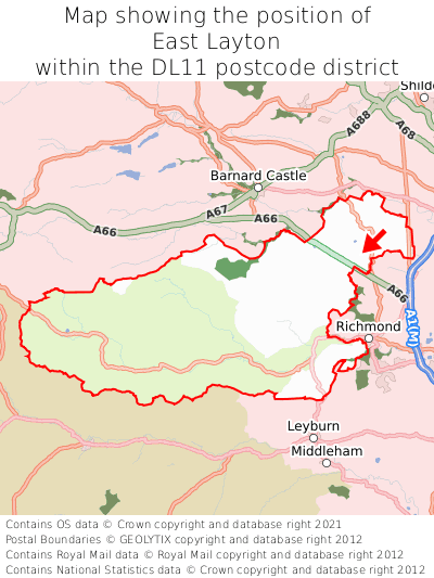Map showing location of East Layton within DL11