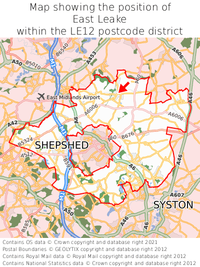 Map showing location of East Leake within LE12