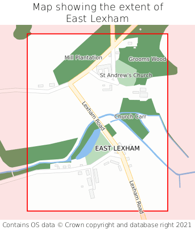 Map showing extent of East Lexham as bounding box