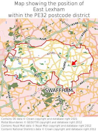 Map showing location of East Lexham within PE32