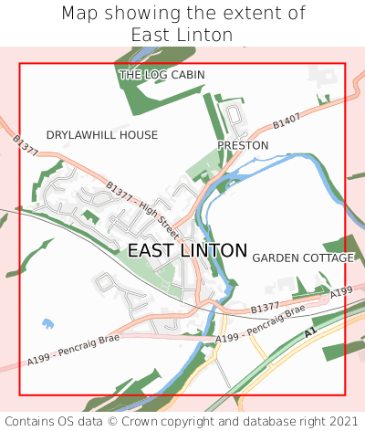 Map showing extent of East Linton as bounding box