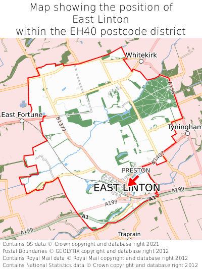 Map showing location of East Linton within EH40