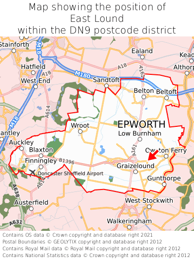 Map showing location of East Lound within DN9