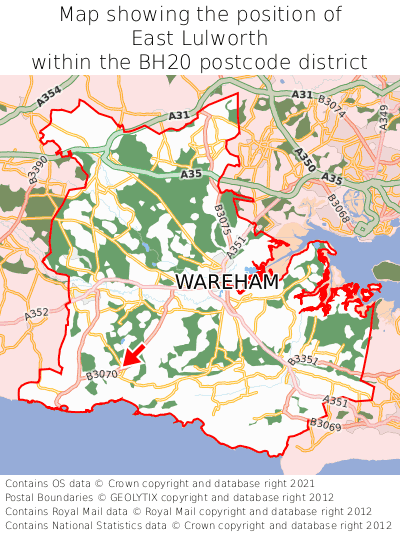 Map showing location of East Lulworth within BH20