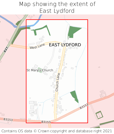 Map showing extent of East Lydford as bounding box