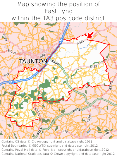 Map showing location of East Lyng within TA3