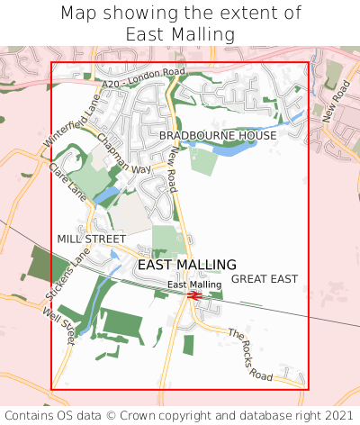 Map showing extent of East Malling as bounding box