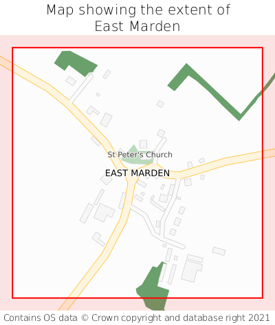 Map showing extent of East Marden as bounding box