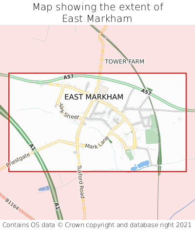 Map showing extent of East Markham as bounding box