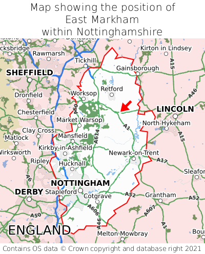 Map showing location of East Markham within Nottinghamshire