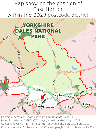 Map showing location of East Marton within BD23