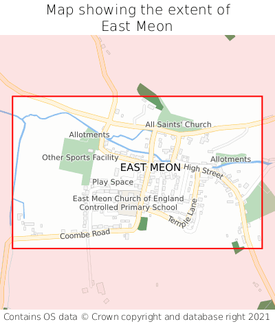 Map showing extent of East Meon as bounding box