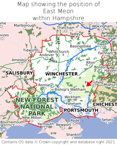 Map showing location of East Meon within Hampshire