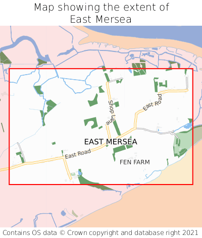 Map showing extent of East Mersea as bounding box