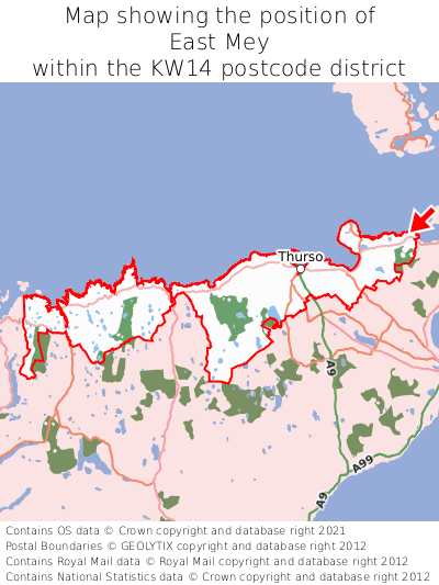Map showing location of East Mey within KW14