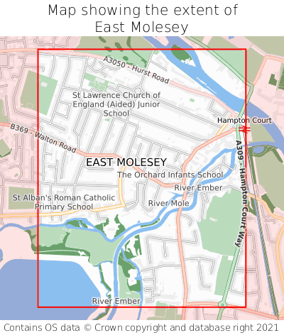 Map showing extent of East Molesey as bounding box