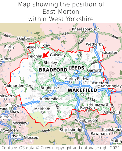Map showing location of East Morton within West Yorkshire