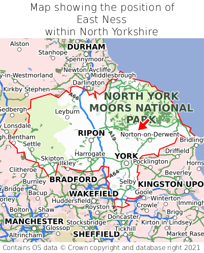 Map showing location of East Ness within North Yorkshire
