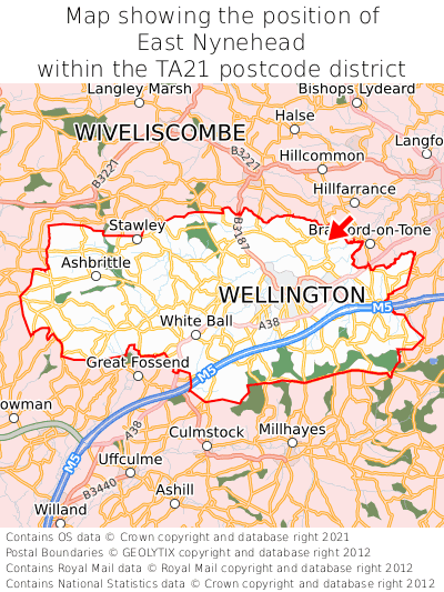 Map showing location of East Nynehead within TA21