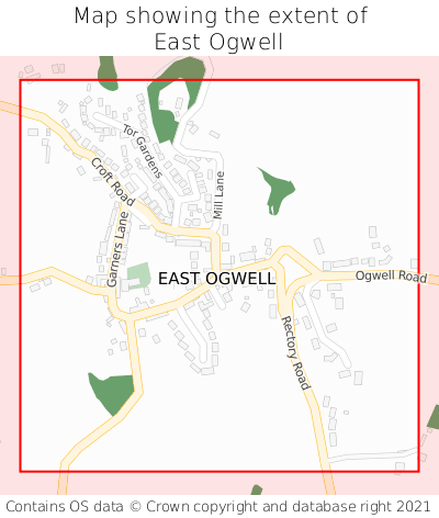 Map showing extent of East Ogwell as bounding box