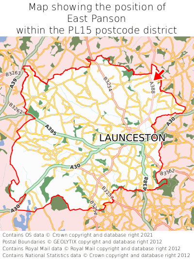 Map showing location of East Panson within PL15