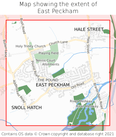 Map showing extent of East Peckham as bounding box