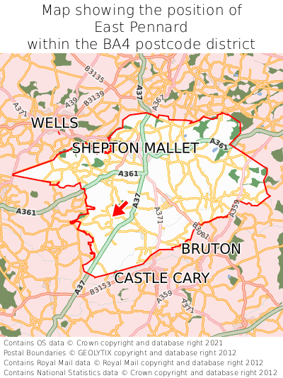 Map showing location of East Pennard within BA4